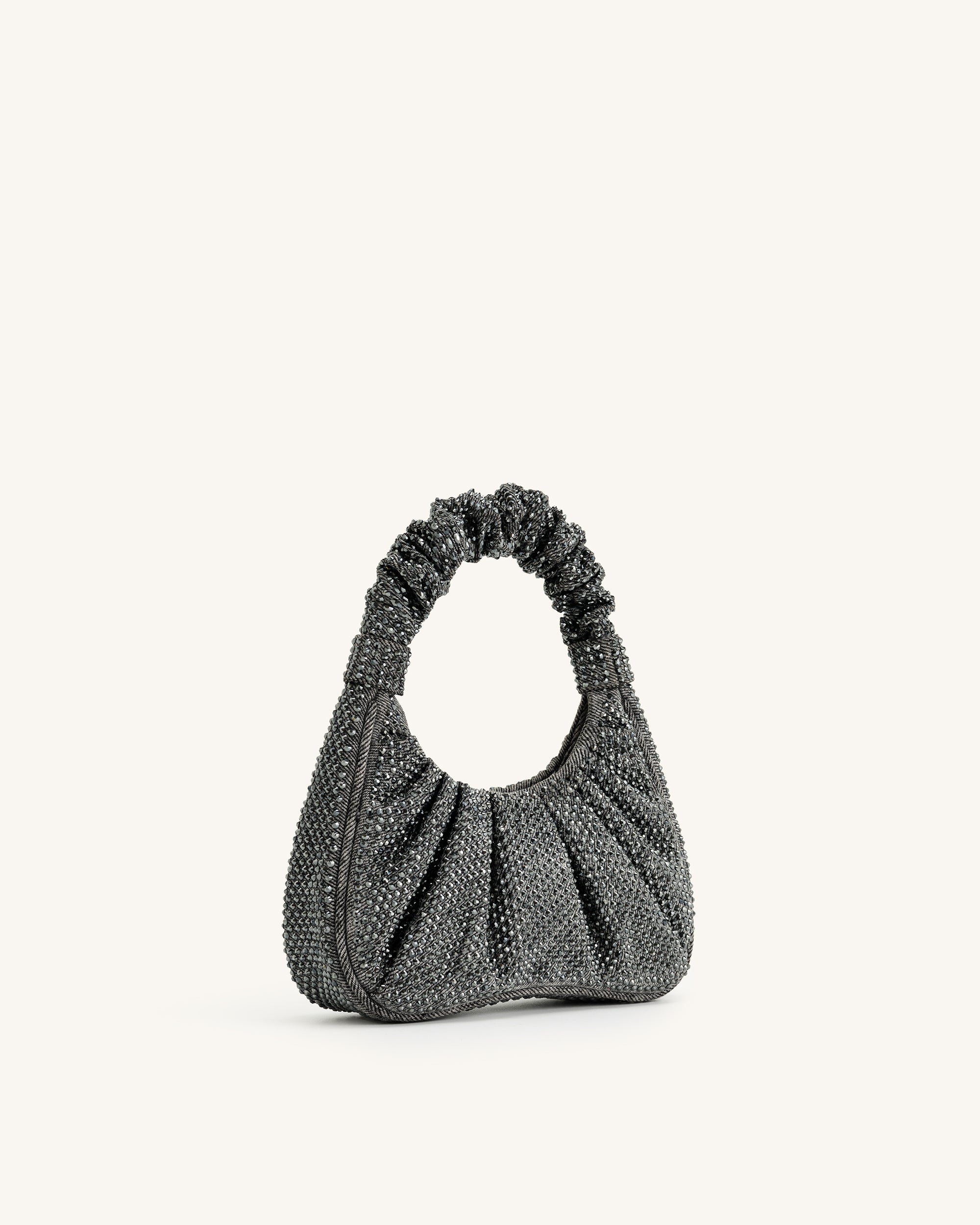 Jw Pei Gabbi Artificial Crystal Medium Ruched Hobo Handbag Anthracite