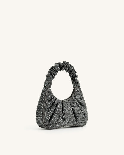 Jw Pei Gabbi Artificial Crystal Medium Ruched Hobo Handbag Anthracite