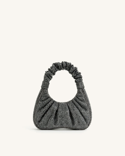 Jw Pei Gabbi Artificial Crystal Medium Ruched Hobo Handbag Anthracite