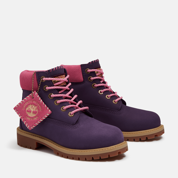 Junior Timberland Premium 6-Inch Waterproof Boot Dark Purple Nubuck/Pink