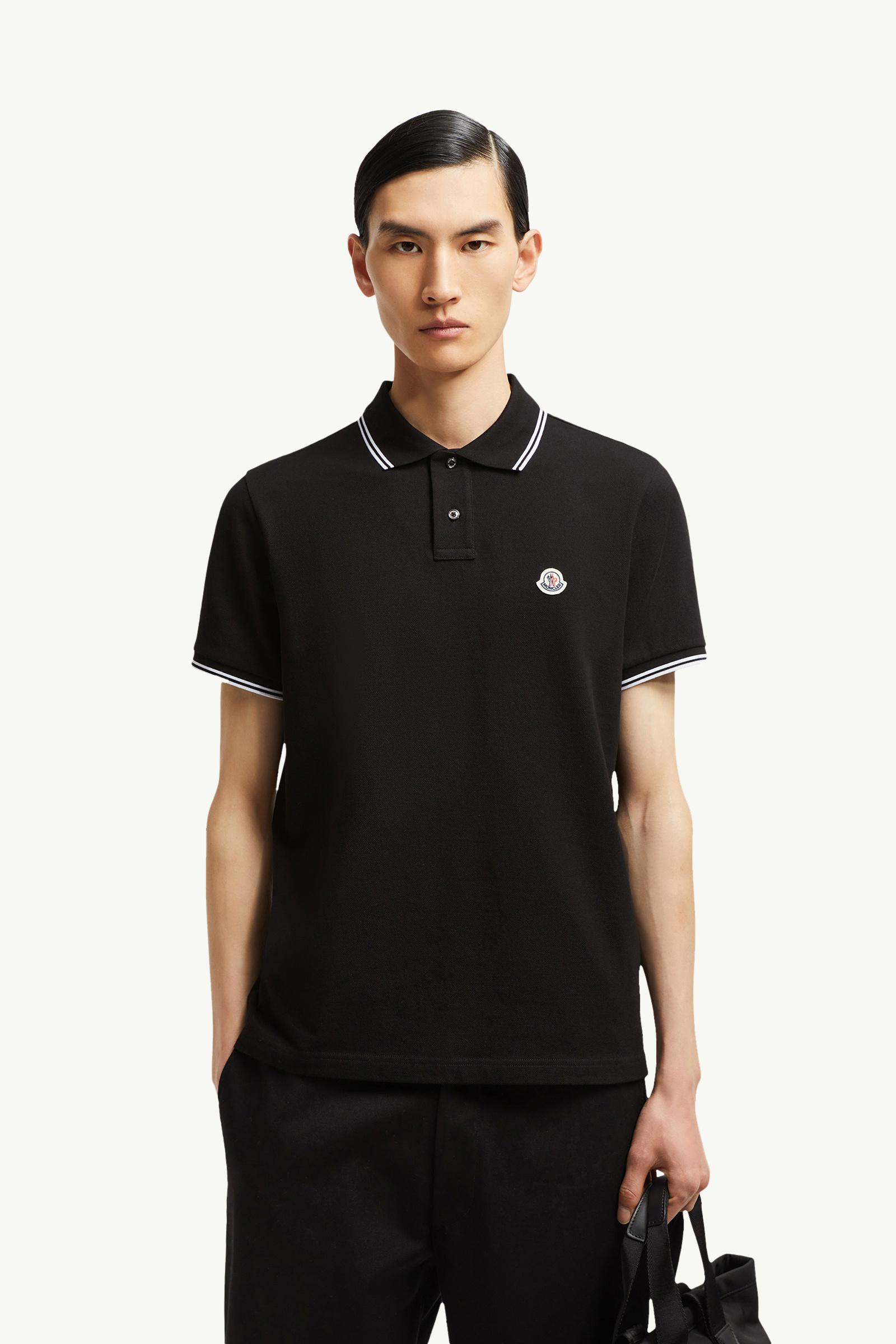 Moncler Logo Patch Cotton Polo Shirt Black Black