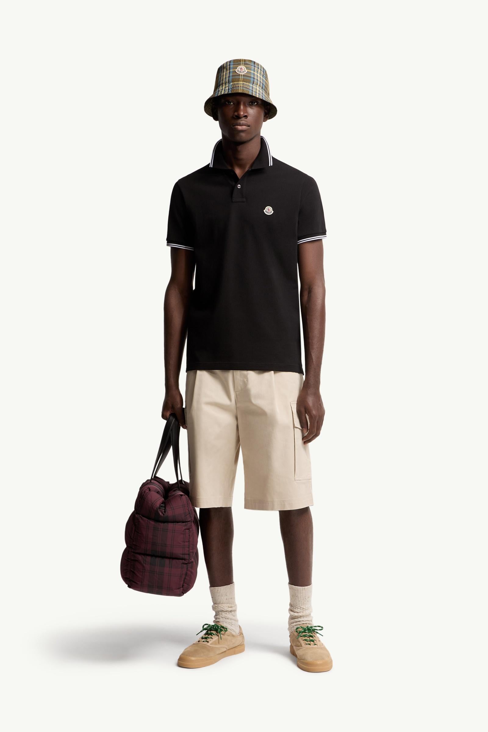 Moncler Logo Patch Cotton Polo Shirt Black Black