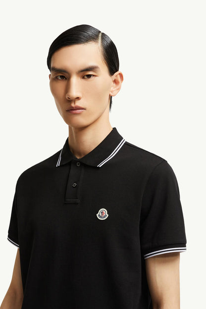 Moncler Logo Patch Cotton Polo Shirt Black Black