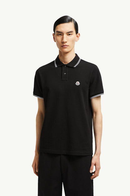 Moncler Logo Patch Cotton Polo Shirt Black Black