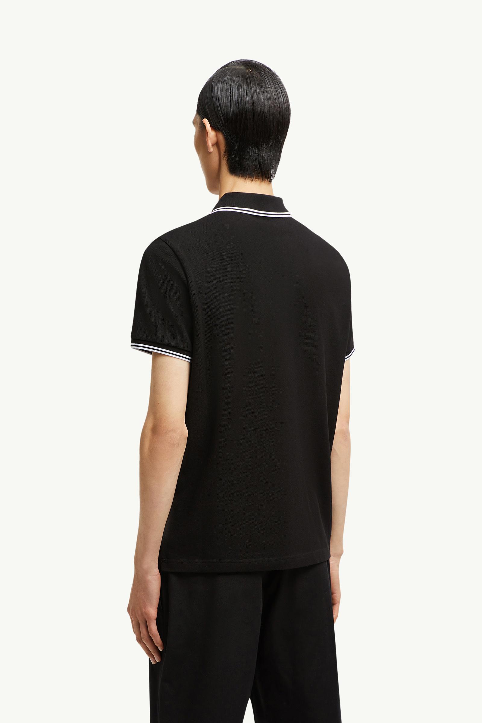 Moncler Logo Patch Cotton Polo Shirt Black Black