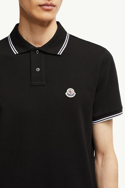 Moncler Logo Patch Cotton Polo Shirt Black Black