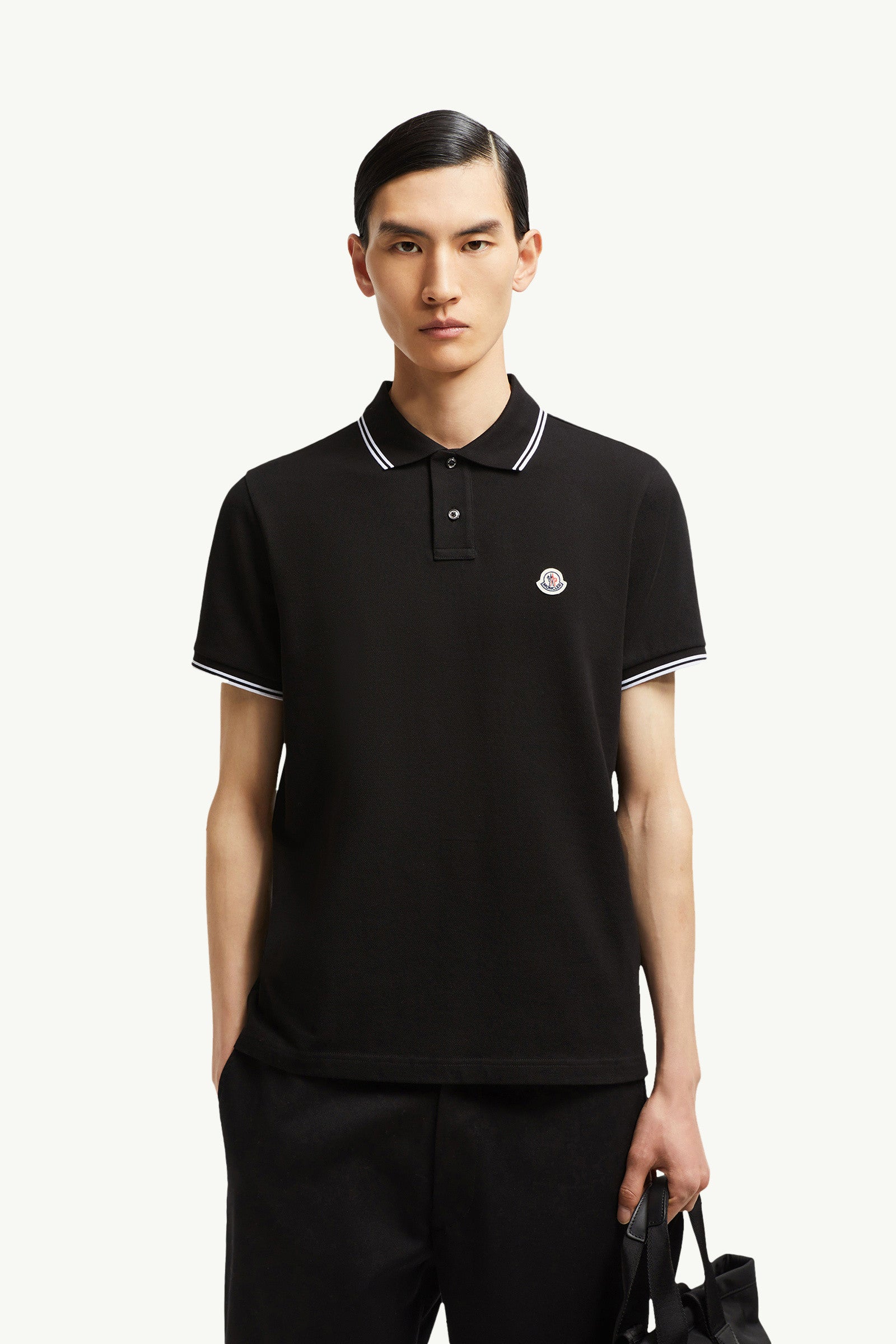 Moncler Logo Patch Cotton Polo Shirt Black Black