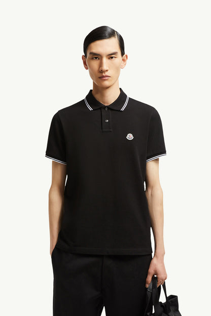 Moncler Logo Patch Cotton Polo Shirt Black Black