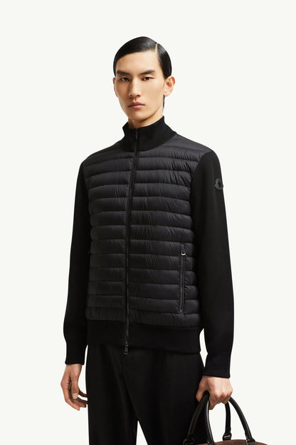 Moncler Padded Crêpe Cotton Zip-Up Cardigan Black Black