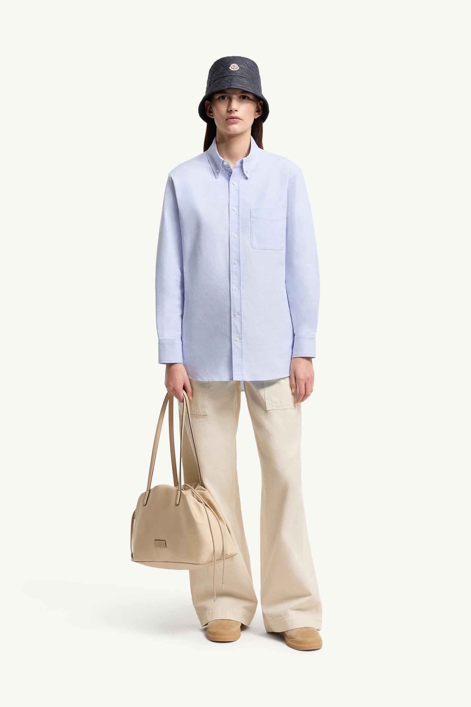 Moncler Long Sleeve Oxford Cotton Shirt Light Blue Light Blue