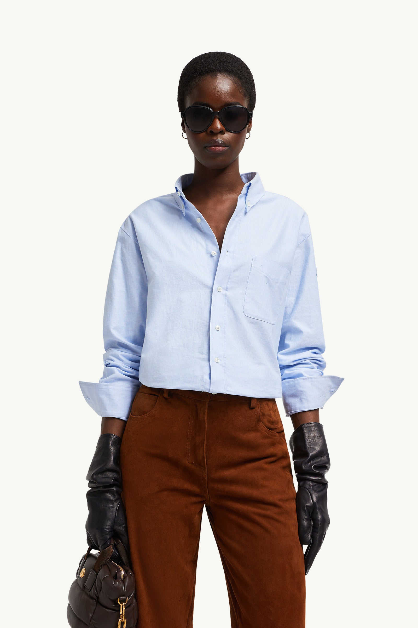 Moncler Long Sleeve Oxford Cotton Shirt Light Blue Light Blue