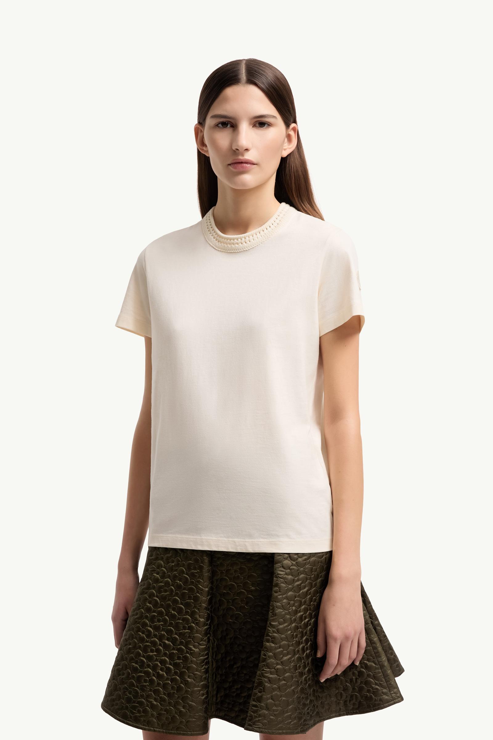 Moncler Crochet Accent Cotton T-Shirt White White
