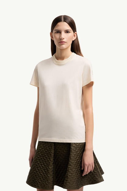 Moncler Crochet Accent Cotton T-Shirt White White