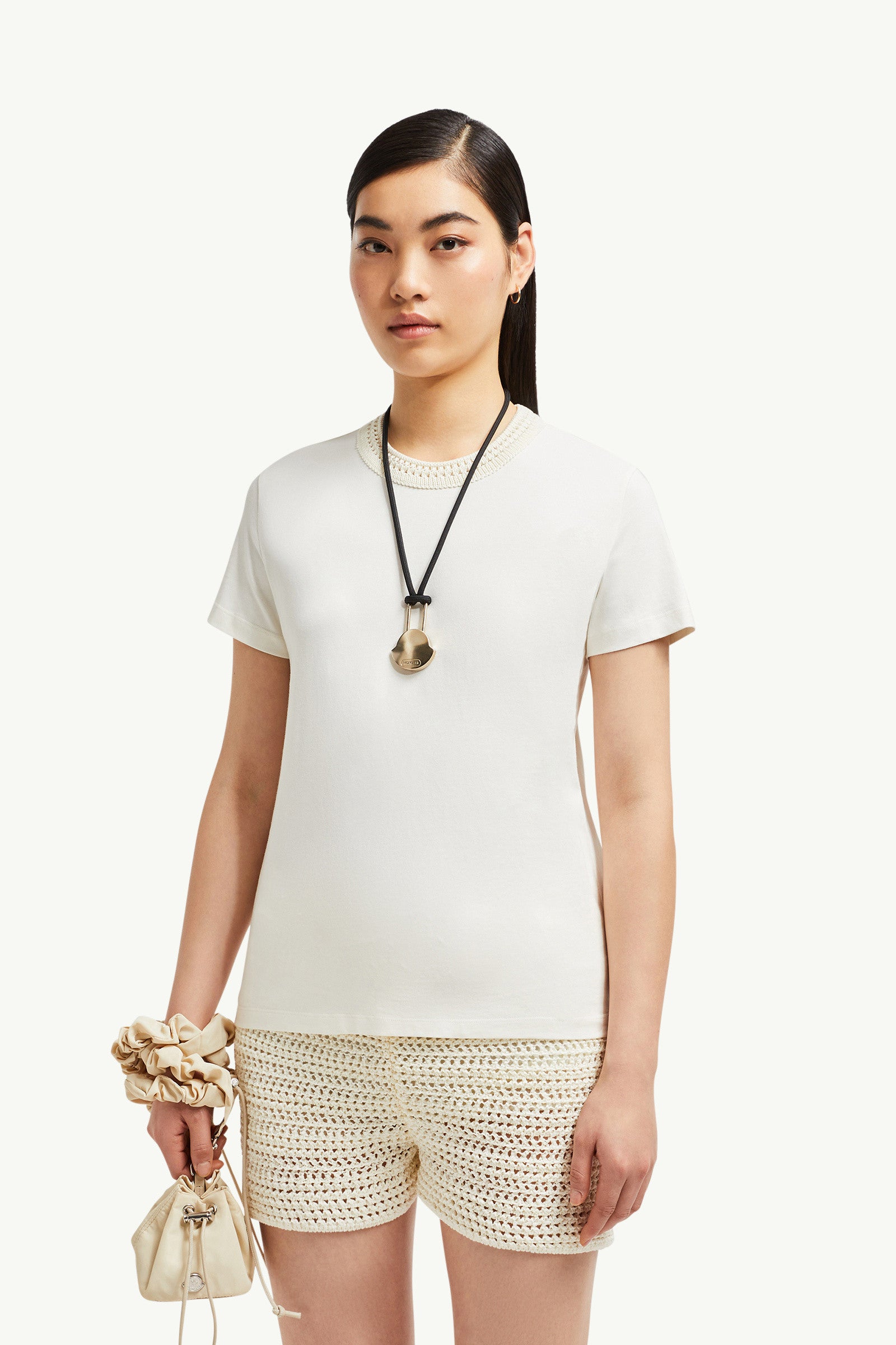 Moncler Crochet Accent Cotton T-Shirt White White