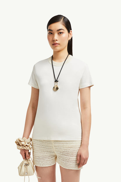 Moncler Crochet Accent Cotton T-Shirt White White