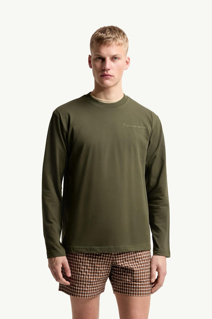 Moncler Logo Long Sleeve Cotton T-Shirt Olive Green Olive Green