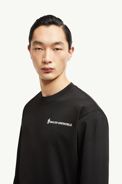 Moncler Logo Long Sleeve Cotton T-Shirt Black Black