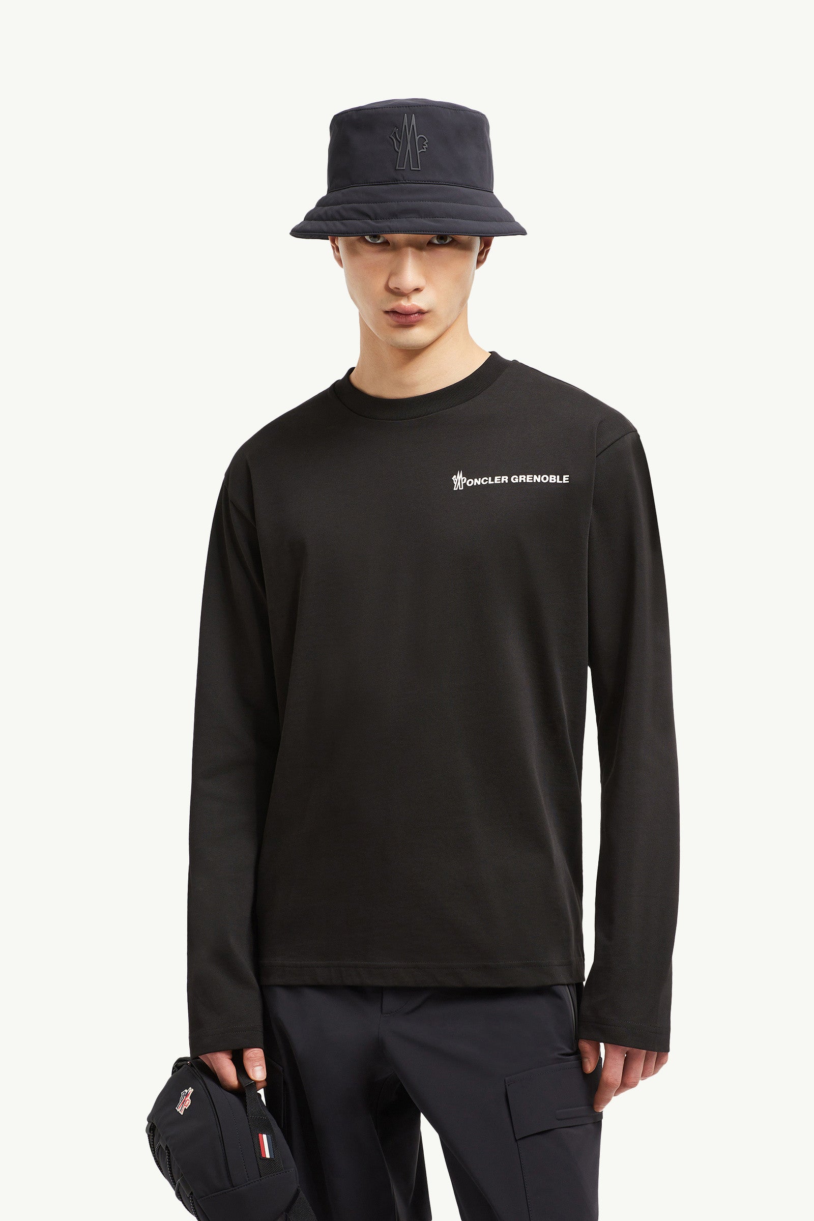 Moncler Logo Long Sleeve Cotton T-Shirt Black Black
