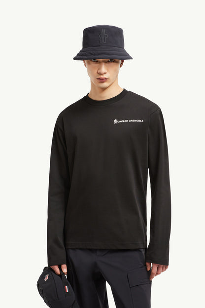 Moncler Logo Long Sleeve Cotton T-Shirt Black Black