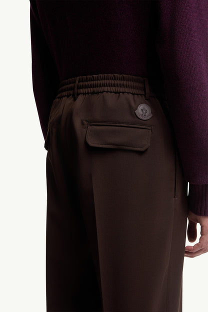Moncler Wool Blend Gabardine Tailored Pants Brown Brown