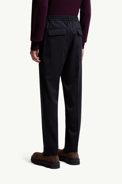 Moncler Wool Blend Gabardine Tailored Pants Dark Blue Dark Blue
