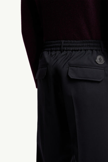 Moncler Wool Blend Gabardine Tailored Pants Dark Blue Dark Blue