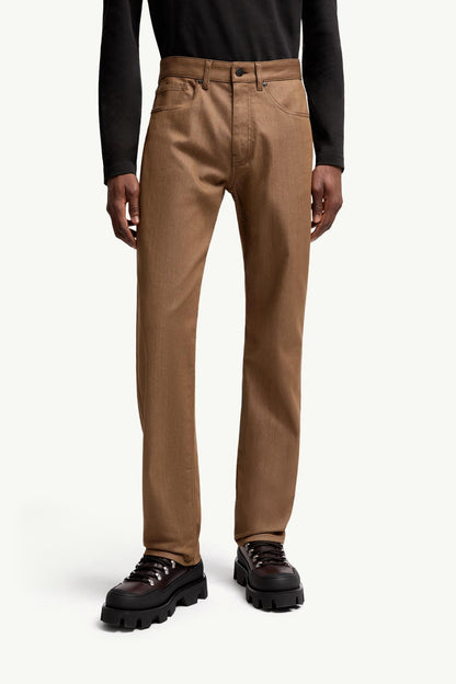 Moncler Straight Leg Denim Jeans Beige Beige