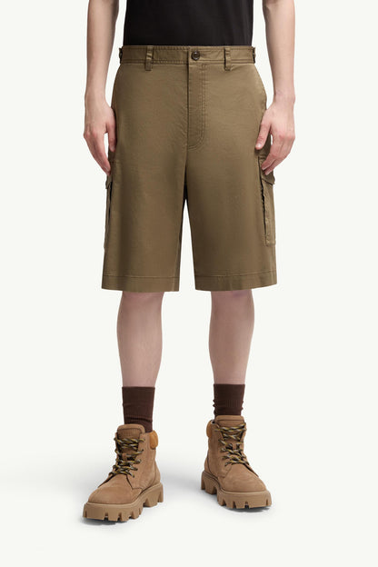 Moncler Cotton Gabardine Cargo Shorts Olive Green Olive Green
