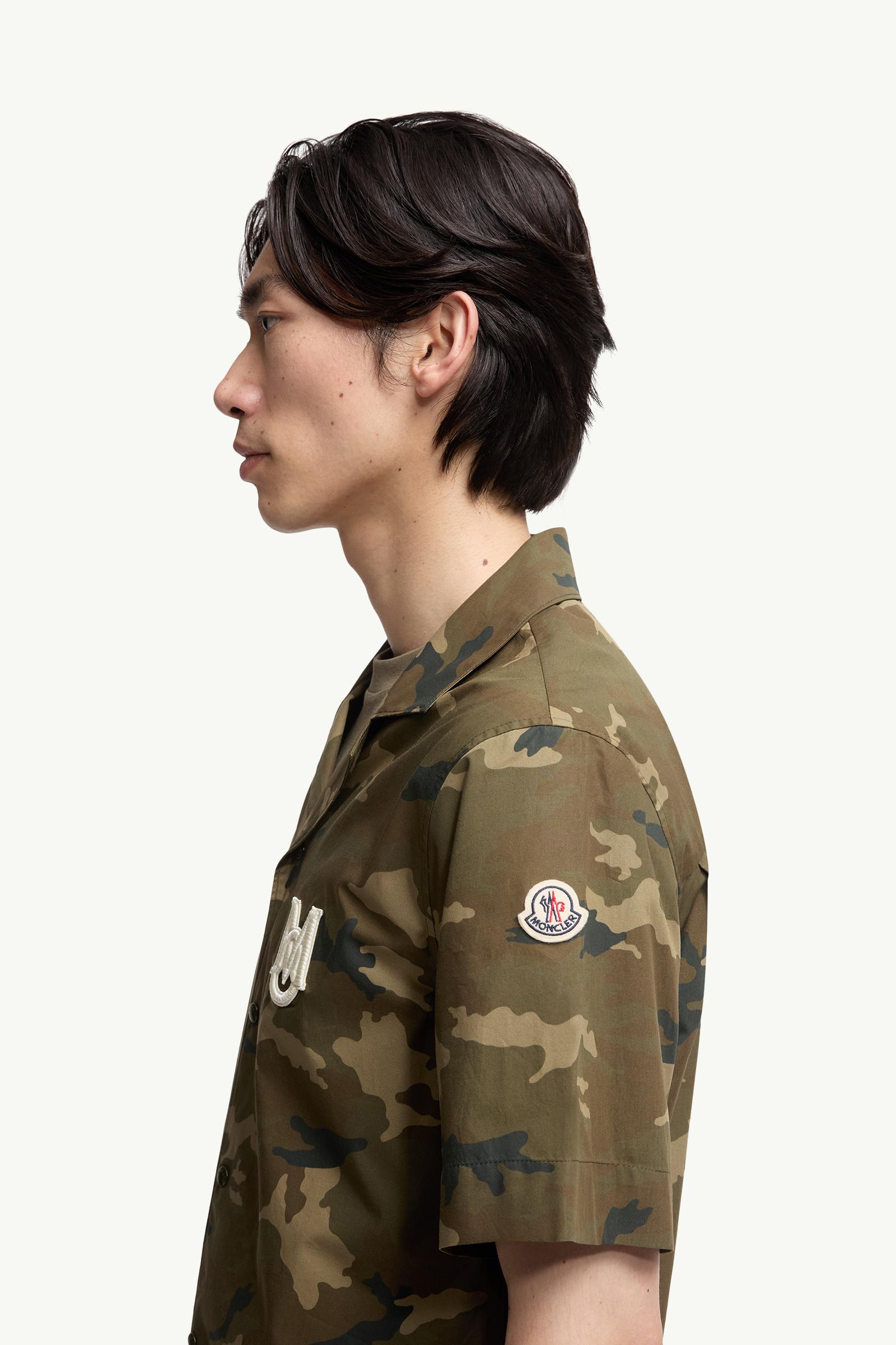 Moncler Printed Cotton Short Sleeve Shirt Green & Brown Green & Brown