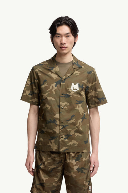 Moncler Printed Cotton Short Sleeve Shirt Green & Brown Green & Brown