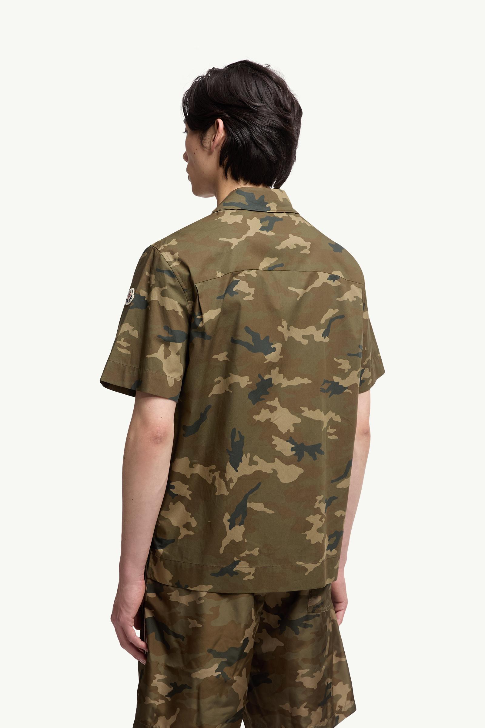 Moncler Printed Cotton Short Sleeve Shirt Green & Brown Green & Brown