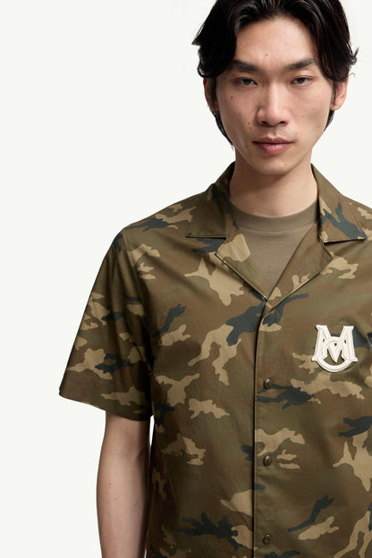 Moncler Printed Cotton Short Sleeve Shirt Green & Brown Green & Brown