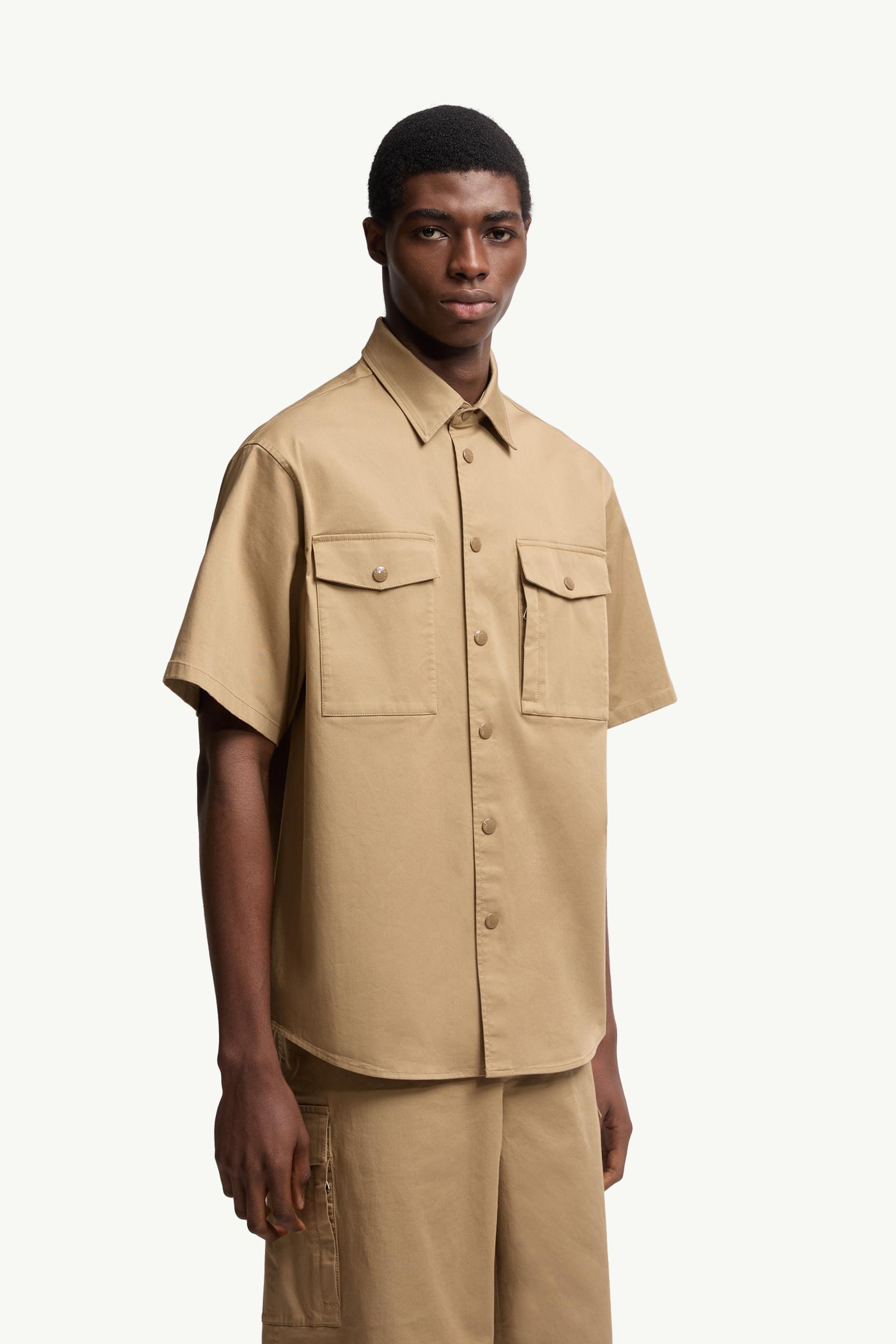 Moncler Cotton Gabardine Short Sleeve Shirt Beige Beige