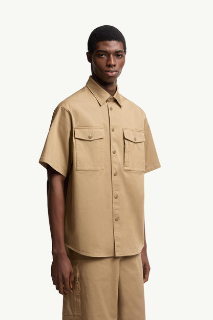 Moncler Cotton Gabardine Short Sleeve Shirt Beige Beige