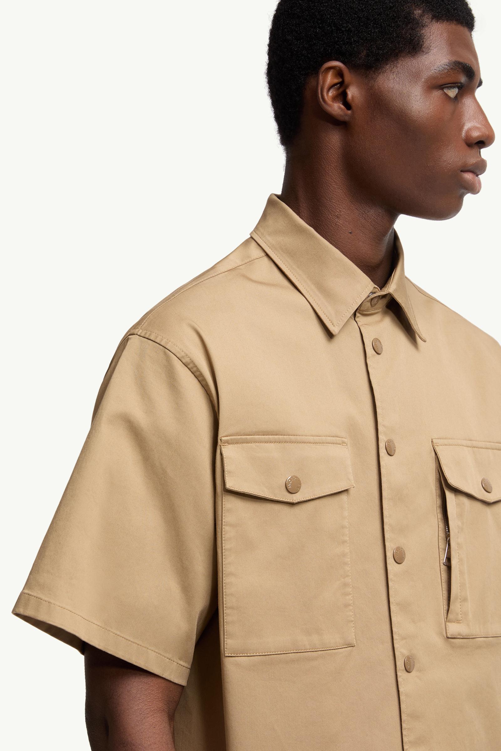 Moncler Cotton Gabardine Short Sleeve Shirt Beige Beige