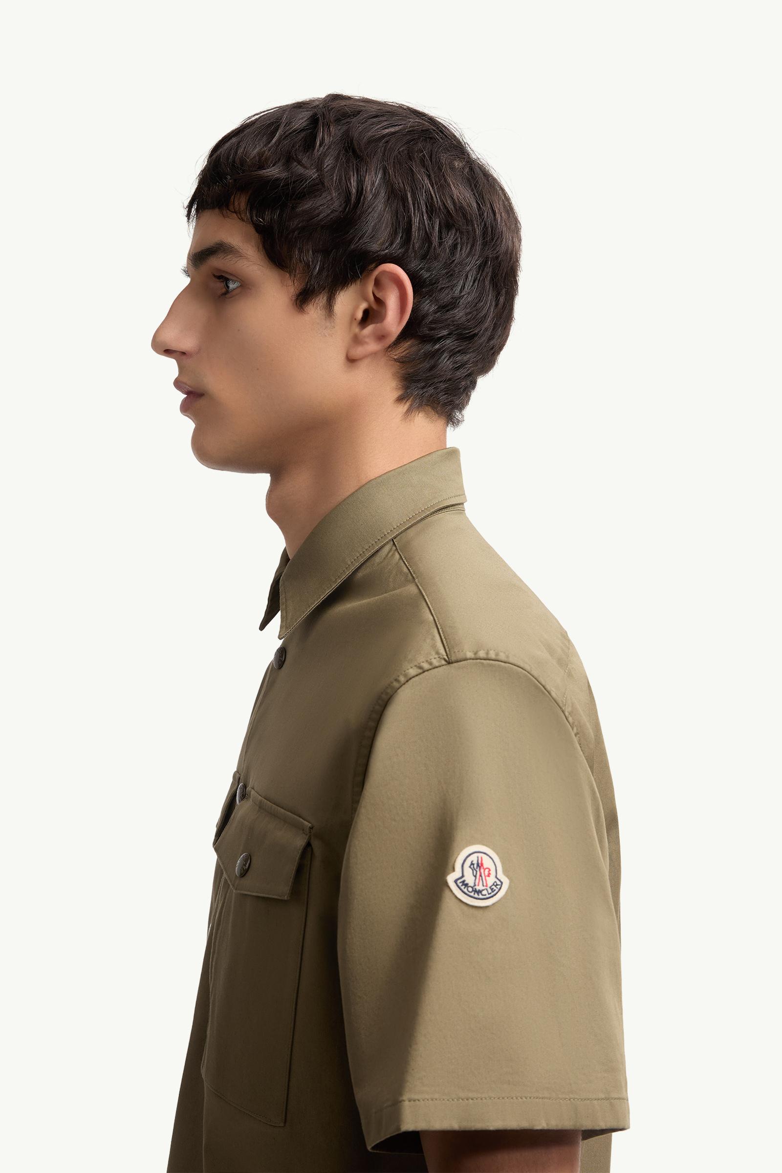 Moncler Cotton Gabardine Short Sleeve Shirt Olive Green Olive Green