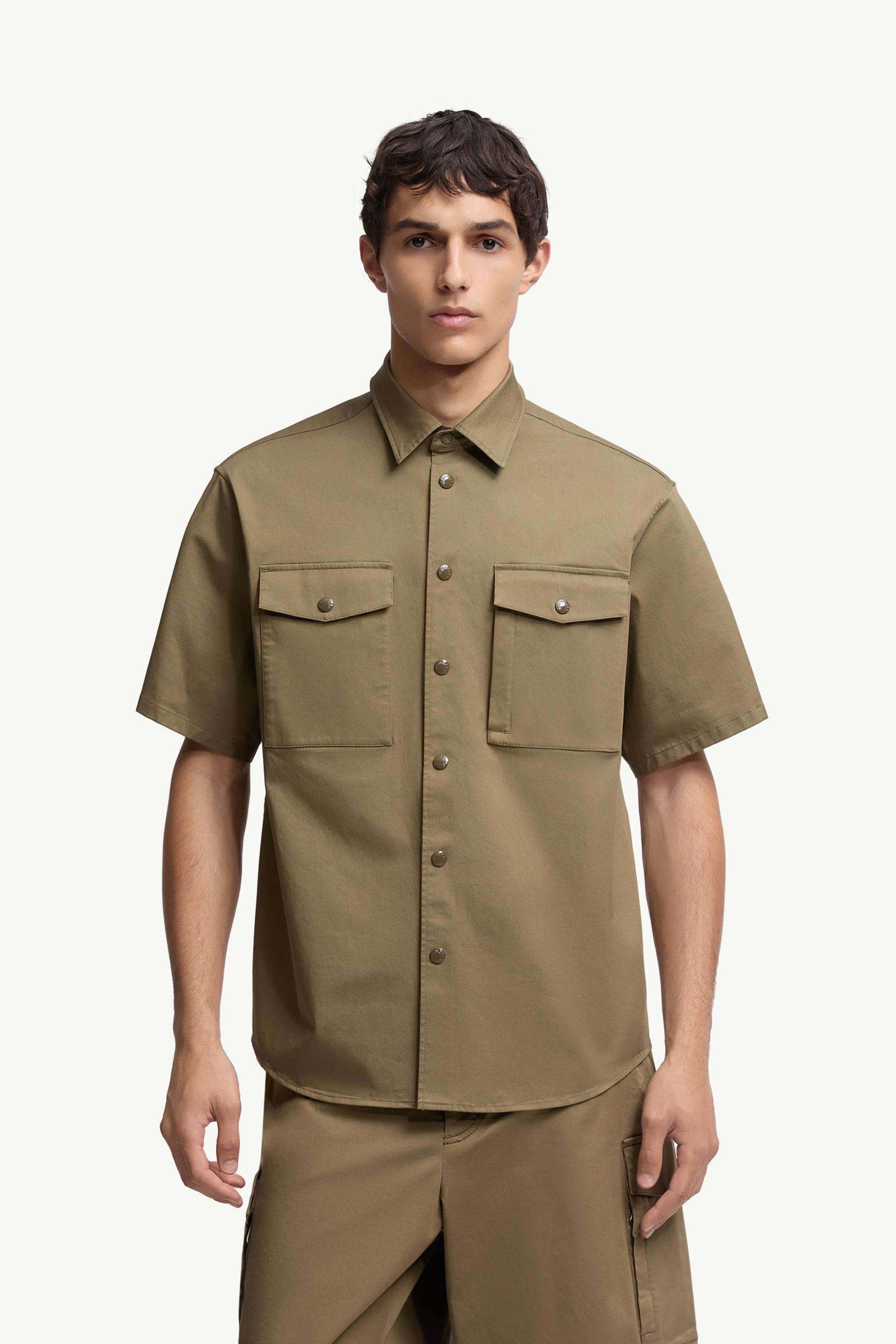 Moncler Cotton Gabardine Short Sleeve Shirt Olive Green Olive Green