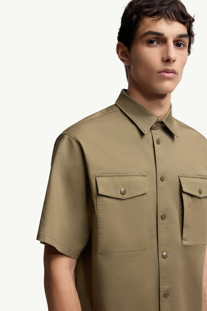 Moncler Cotton Gabardine Short Sleeve Shirt Olive Green Olive Green