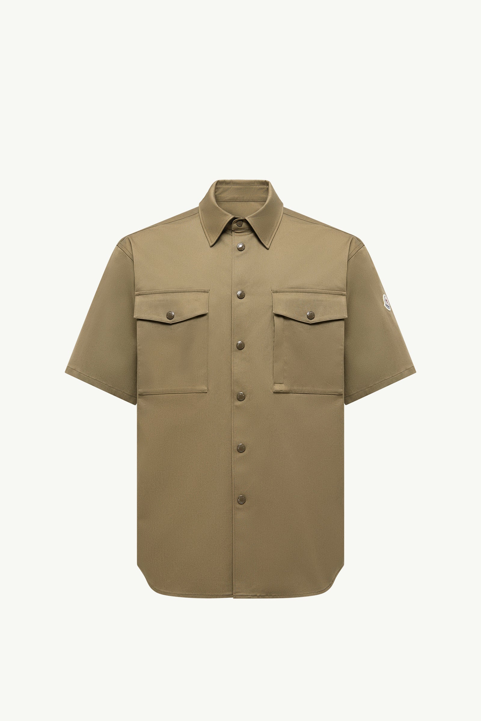 Moncler Cotton Gabardine Short Sleeve Shirt Olive Green Olive Green