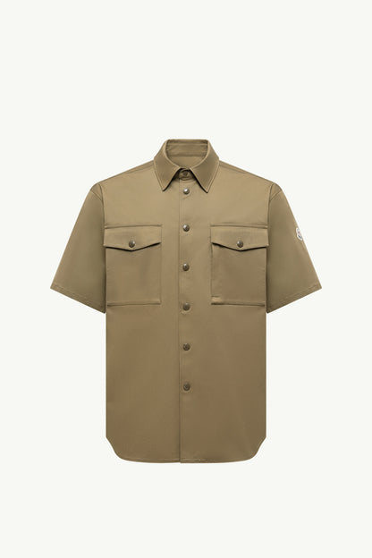 Moncler Cotton Gabardine Short Sleeve Shirt Olive Green Olive Green