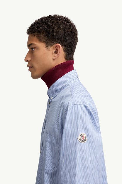 Moncler Striped Oxford Cotton Long Sleeve Shirt Light Blue Light Blue