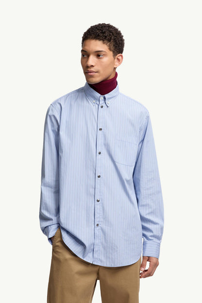 Moncler Striped Oxford Cotton Long Sleeve Shirt Light Blue Light Blue
