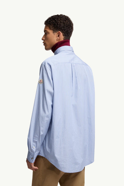 Moncler Striped Oxford Cotton Long Sleeve Shirt Light Blue Light Blue
