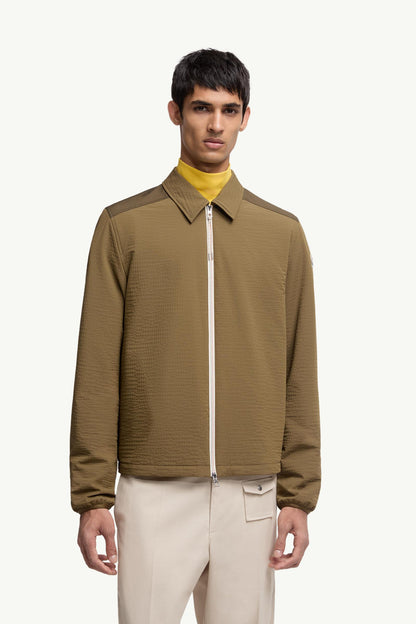 Moncler Padded Seersucker Zip-Up Shirt Olive Green Olive Green