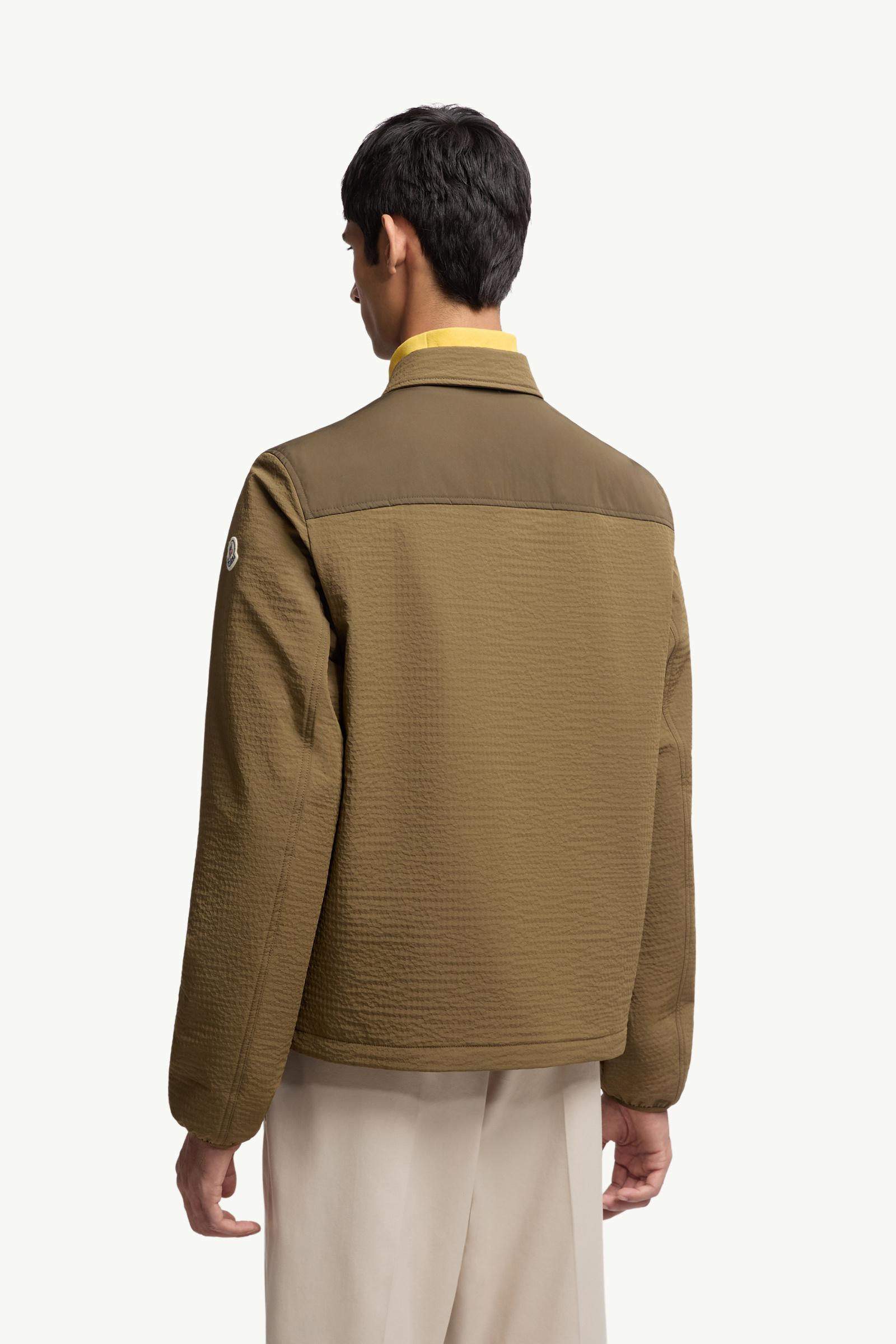 Moncler Padded Seersucker Zip-Up Shirt Olive Green Olive Green