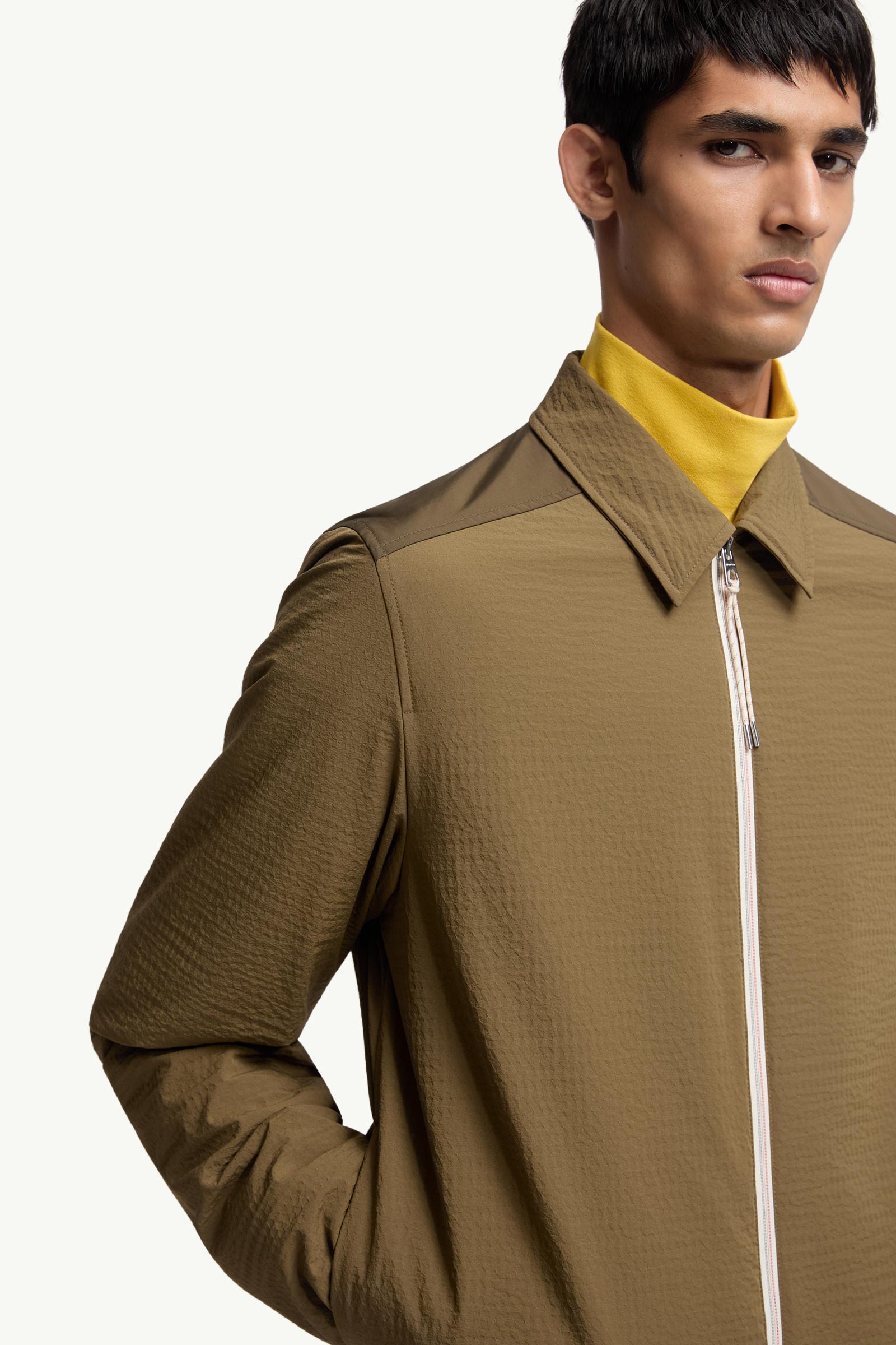 Moncler Padded Seersucker Zip-Up Shirt Olive Green Olive Green