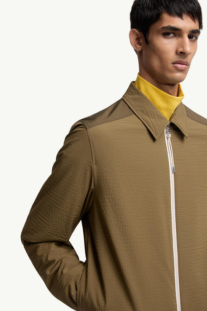 Moncler Padded Seersucker Zip-Up Shirt Olive Green Olive Green