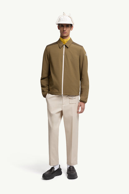 Moncler Padded Seersucker Zip-Up Shirt Olive Green Olive Green