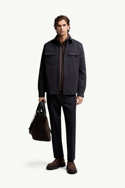 Moncler Cotton Gabardine Long Sleeve Shirt Navy Blue Navy Blue