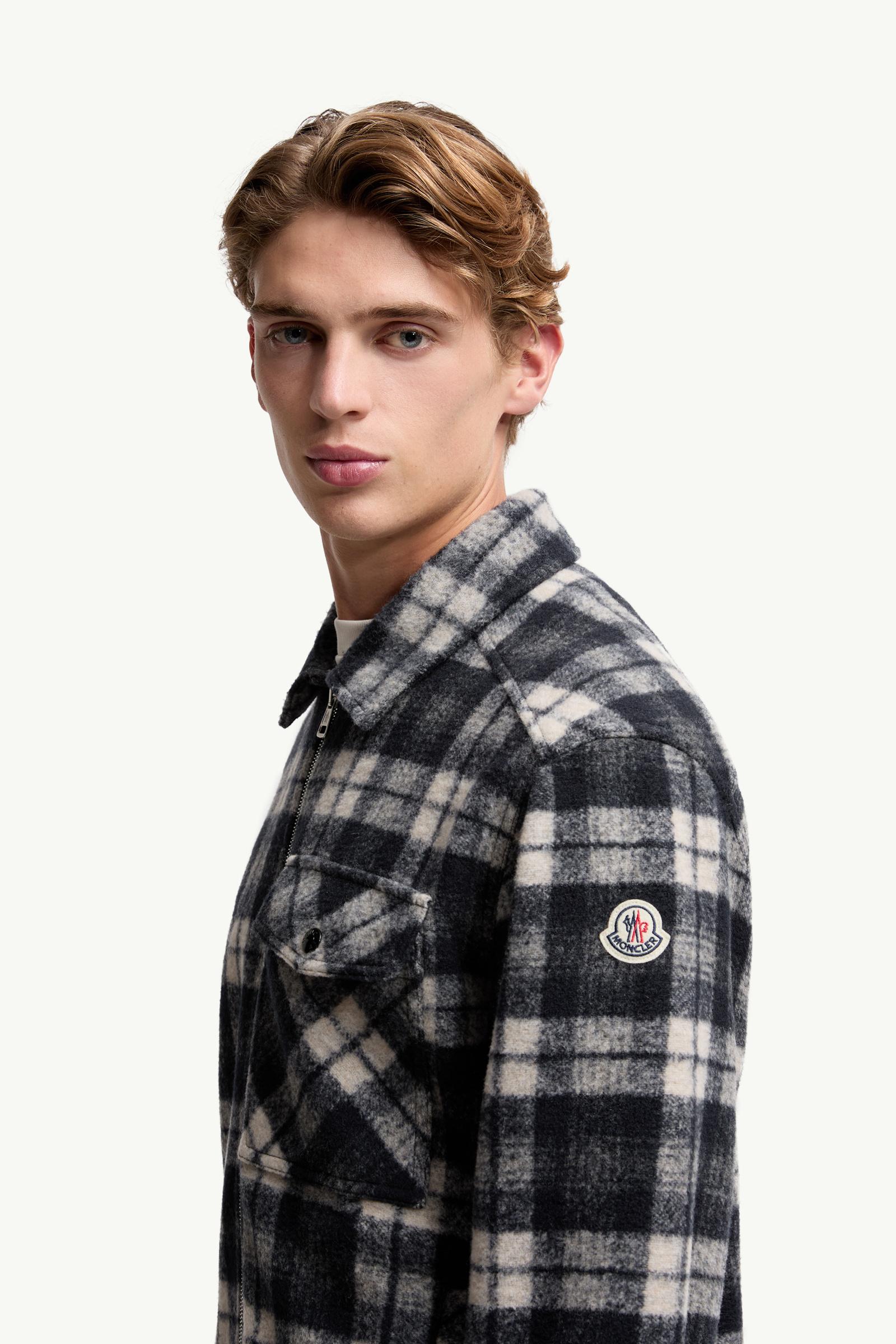 Moncler Tartan Zip-Up Shirt Jacket White & Blue White & Blue